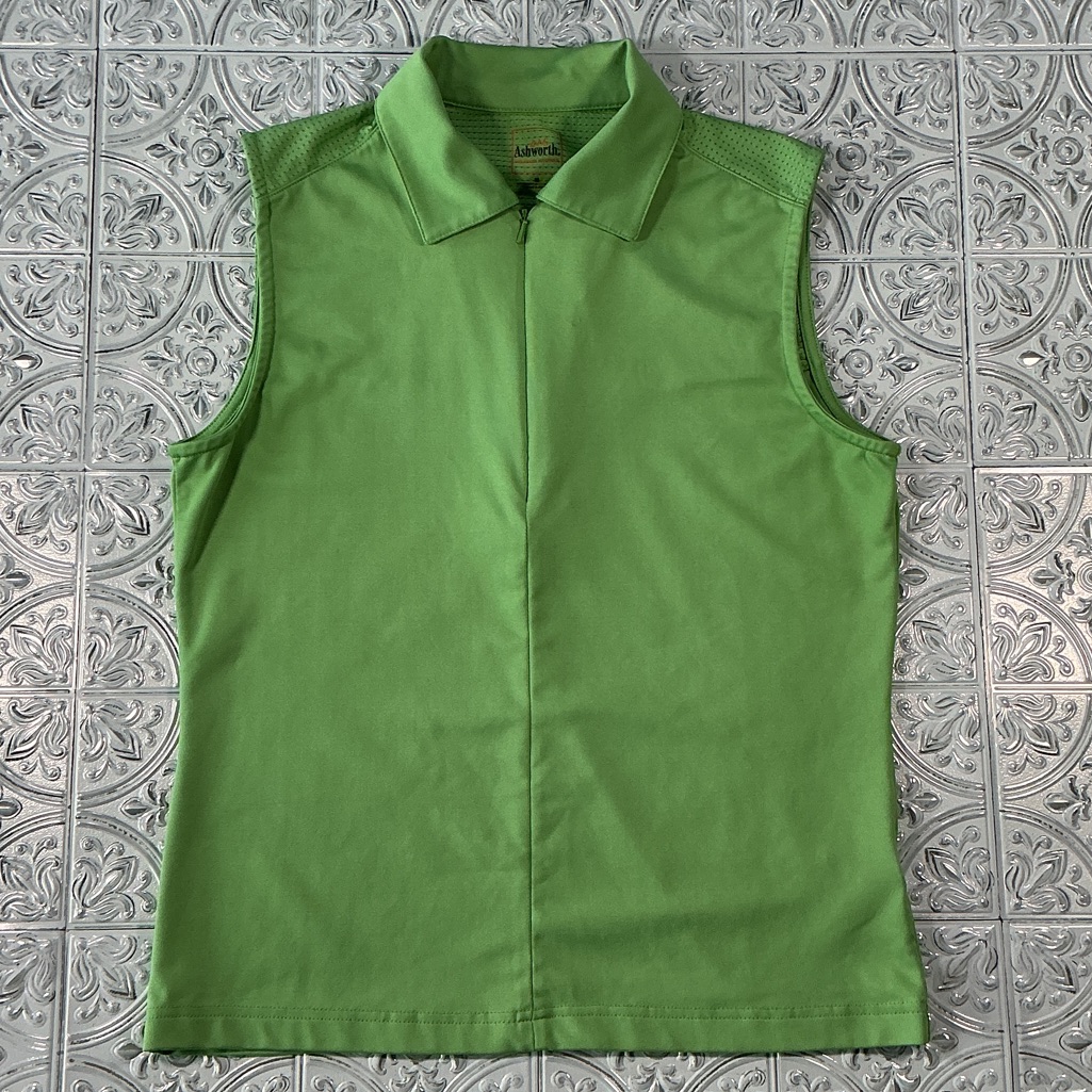Ashworth Lime Green Sleeveless Full Zip Golf Polo Vest Medium